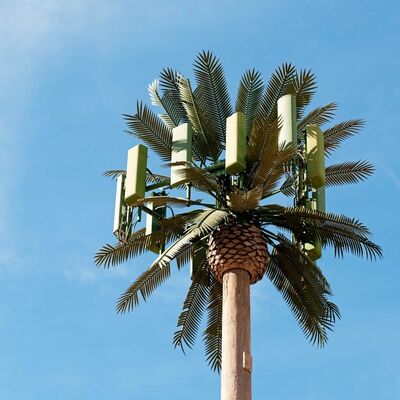 Torre ad Albero Bionico alta 38M costruita con acciaio zincato e plastiche resistenti ai raggi UV, garantendo durata e resistenza alla corrosione