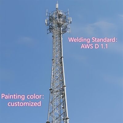 Torre tubolare in acciaio a 3 gambe per carichi pesanti con trattamento superficiale zincato a caldo per infrastrutture di telecomunicazioni di lunga durata
