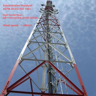Torre in acciaio con angolo a 3 gambe con protezione contro i fulmini da 46 M per la stazione base del complesso industriale 5G