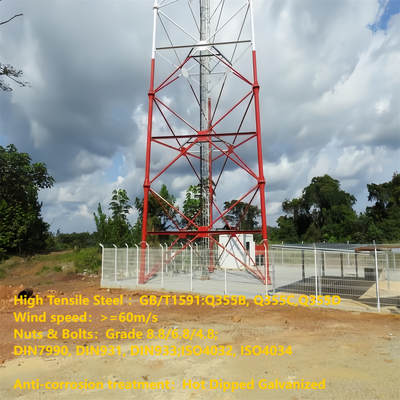 Design elegante della torre per telecomunicazioni a 3 tubi verniciata a polvere da 48 m per il quartiere degli affari