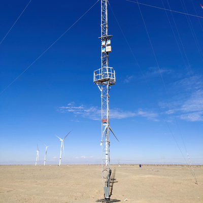Torre anemologica zincata ad alta precisione da 60 m per la valutazione delle risorse del parco eolico con staffe per sensori multilivello e funzionalità di sicurezza anti-arrampicata Sistema di distribuzione