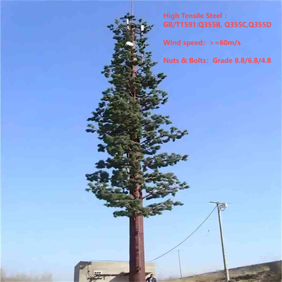Torre di comunicazione mimetica mimetica con palma bionica in stile tropicale da 15-45 m per copertura del segnale dei resort costieri Nucleo in acciaio zincato di 30 anni e foglie resistenti ai raggi UV