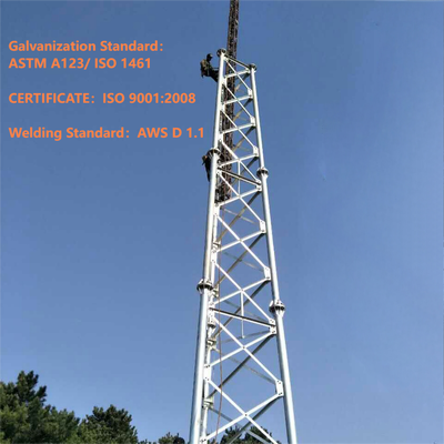 Torre reticolare in acciaio tubolare a 3 gambe ad alta precisione per stazione base 4G 5G 20m 30m 45m 60m Traliccio per telecomunicazioni zincato a caldo resistente al vento