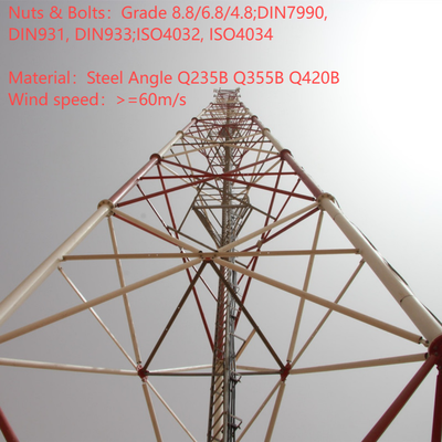 Torre reticolare in acciaio tubolare a 3 gambe ad alta precisione per stazione base 4G 5G 20m 30m 45m 60m Traliccio per telecomunicazioni zincato a caldo resistente al vento