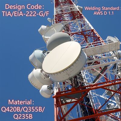 Torre di comunicazione angolare in acciaio con gambe a 4 gambe di grado sismico ANSI/TIA-222 Albero reticolare standard per installazione di antenne radio TV